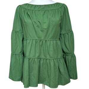 Rebecca Taylor Womens Green Tiered Pique Bell Sleeve Top Princess Boho Flowing